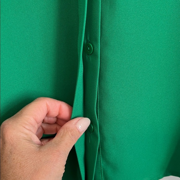 Zara Emerald Green Ruffle Sleeve Blouse Mandarin Collar, Size M - Picture 8 of 10